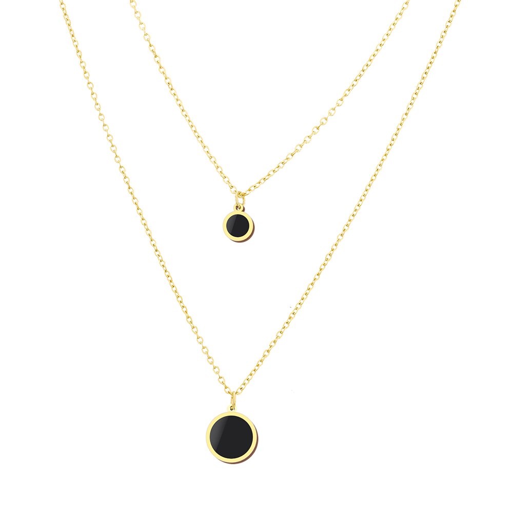 Gold Round Charm Necklace Double Layered