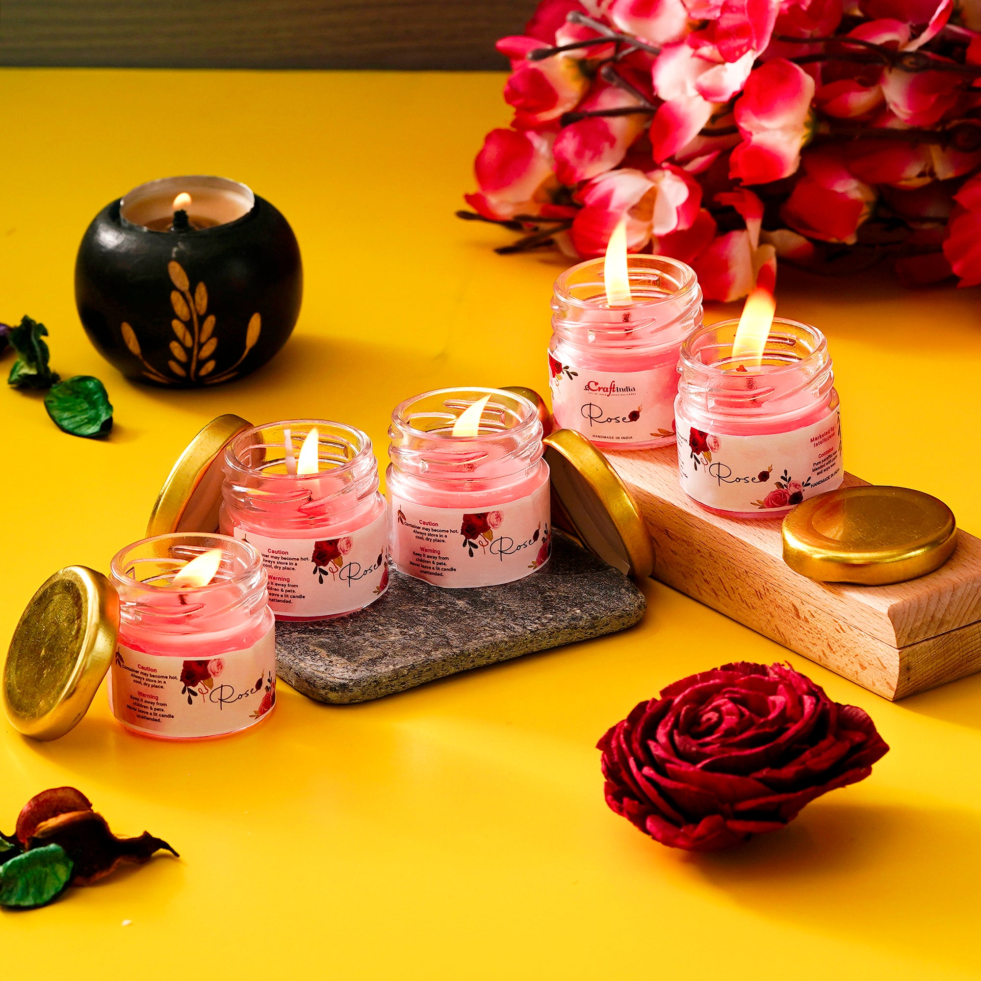 Rose Scented Candle Set Of-5